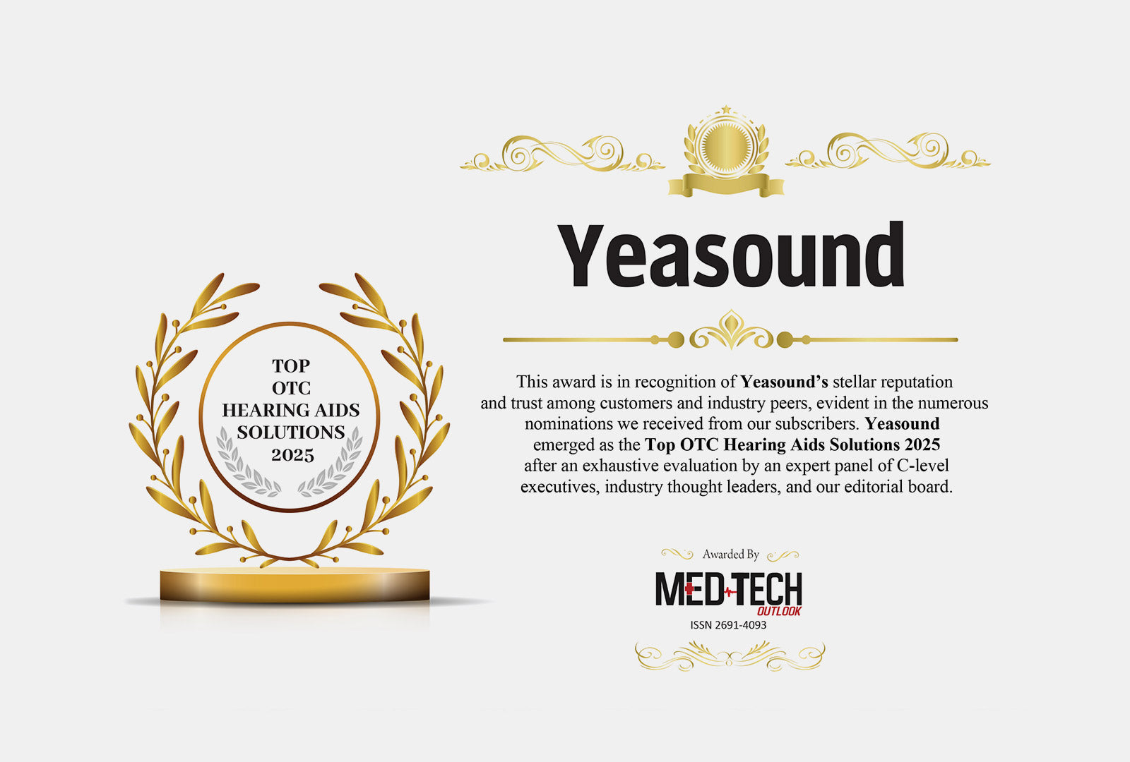 Yeasound RIC800 Named Top 2025 OTC Hearing Aids Solutions of MedTech